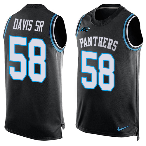 Men's Limited Thomas Davis Nike Jersey Black - #58 Player Name & Number Tank Top NFL Carolina Panthers